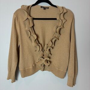 Cable & Gauge Metallic Gold Ruffle Cardigan XL‎ Glam Romantic Statement Feminine